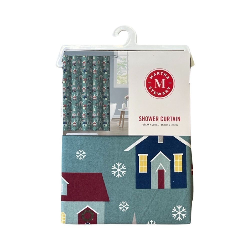 Martha Stewart SHOWER CURTAIN Holiday Christmas Snow Village Shower Curtain NWT
